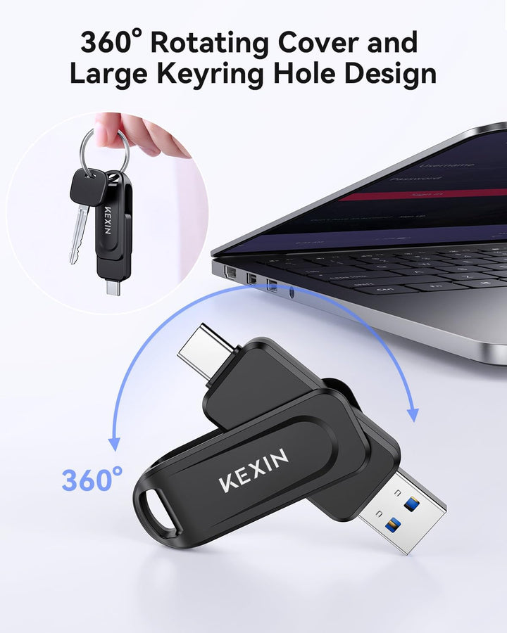 KEXIN Unidad Flash USB C de 128 GB, Unidad Dual de Pulgar 100 MB\/s...