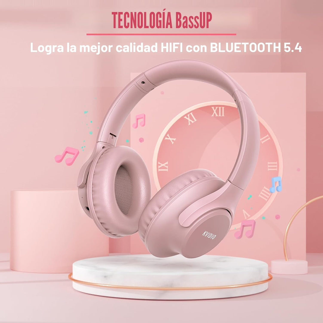 KVIDIO Auriculares Bluetooth sobre la oreja, 65 horas de reproducci...