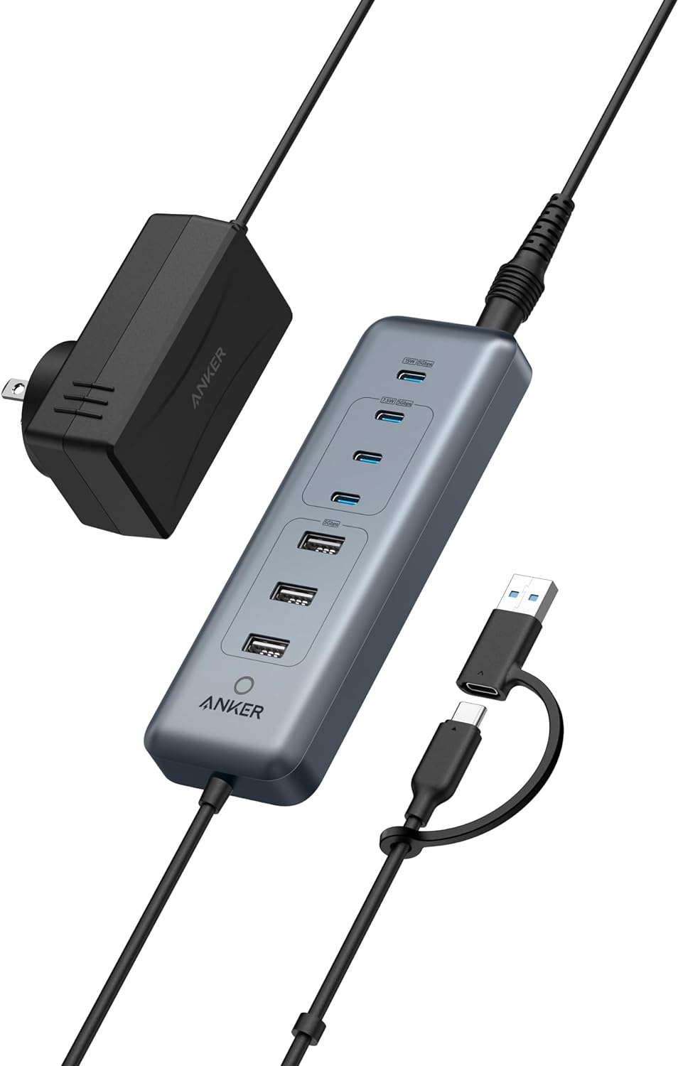 Anker, A8307, hub USB 2 de 3 puertos, alimentado