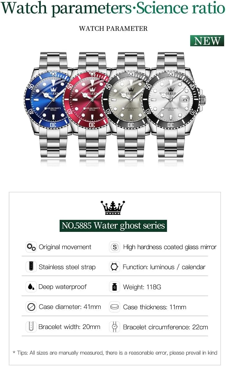 OLEVS Reloj para Hombre Con Diamante Analógico Quartz Negocios Resistente al Agua Acero Inoxidable Fecha Semana Luminiscente Reloj para Hombres