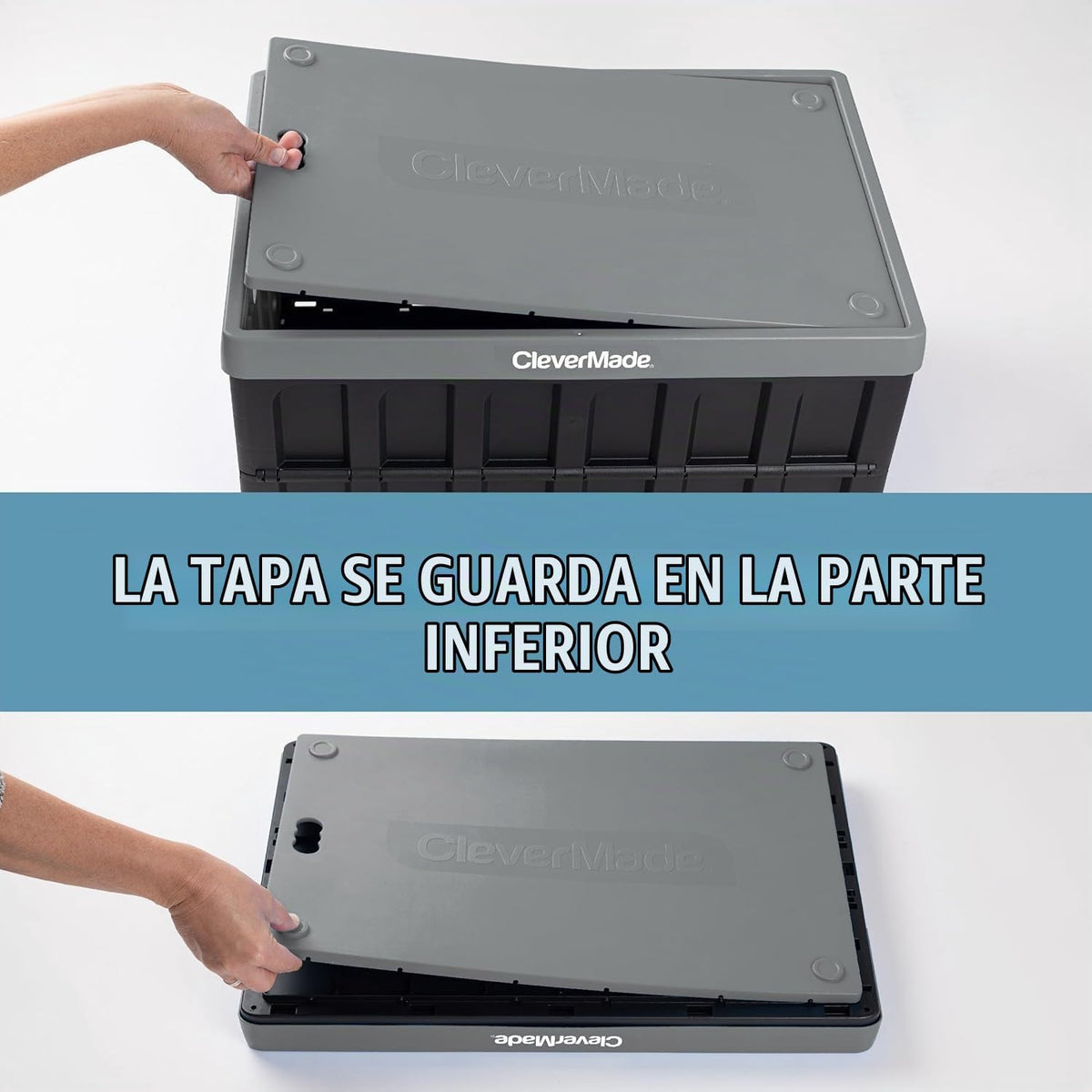 CleverMade - Contenedores de almacenamiento plegables con tapas, 46 litros, paquete de 3, 75 libras, color piedra