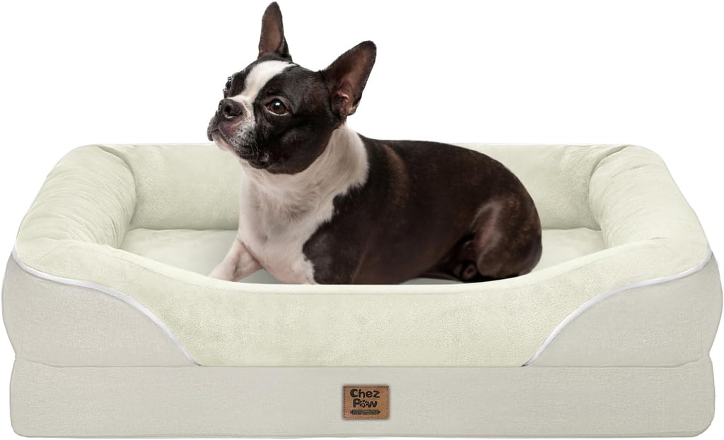 Cama ortopédica impermeable para perros de tamaño grande, beige