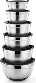 P&P CHEF Juego de 6 cuencos de acero inoxidable con tapas, color negro