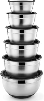 P&P CHEF Juego de 6 cuencos de acero inoxidable con tapas, color negro