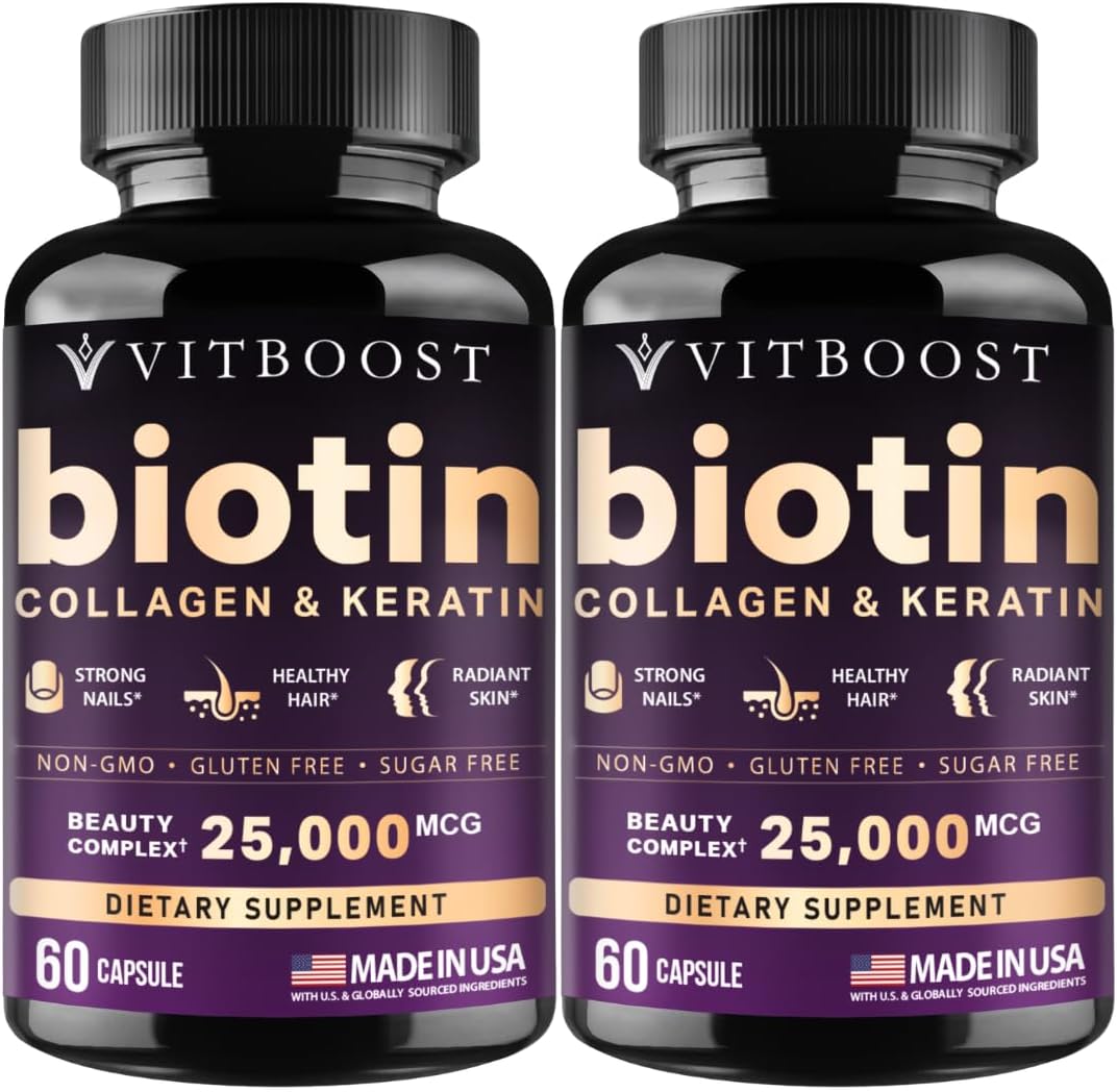 Vitboost Biotina con ácido hialurónico, colágeno y queratina, 25000...