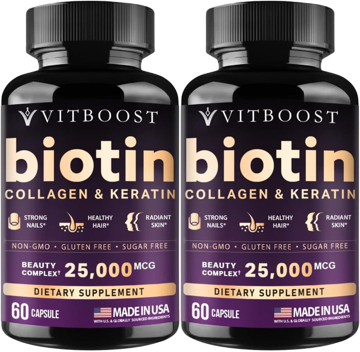 Vitboost Biotina con ácido hialurónico, colágeno y queratina, 25000...