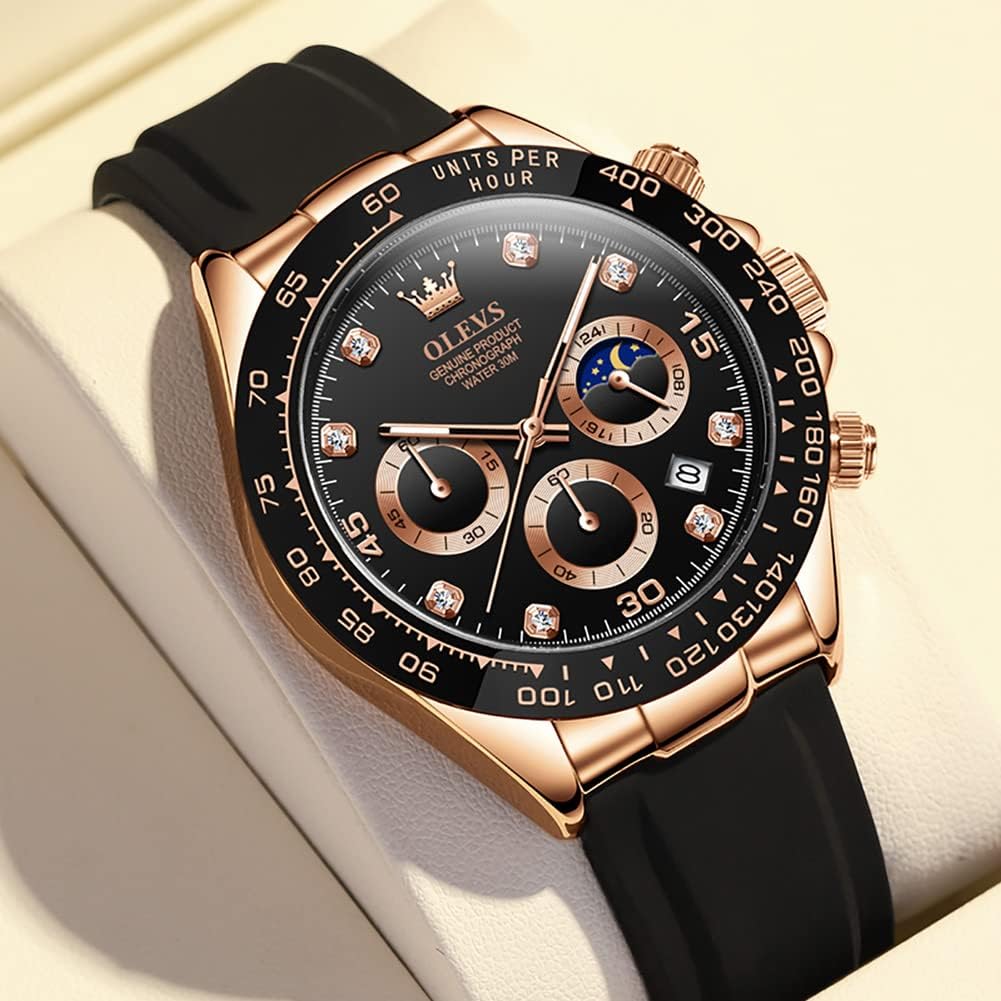 OLEVS Relojes Cronógrafo Masculinos de Moda Empresarial Analógico Quartz Reloj de Pulsera para Hombre, Cinturón de Silicona a prueba de agua con Luminiscente, Calendario