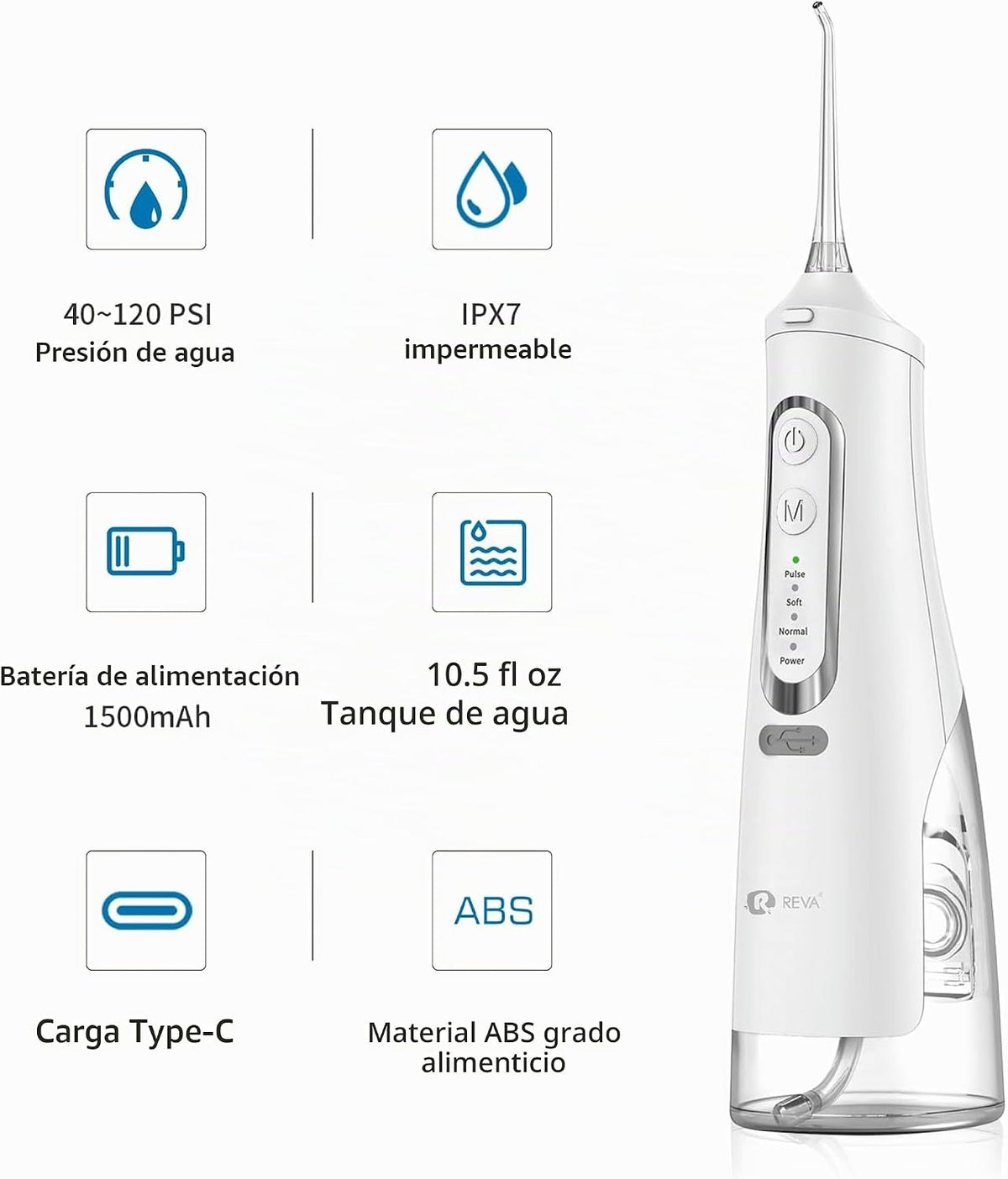 R REVA Irrigador dental inalámbrico para dientes, encías y aparatos...