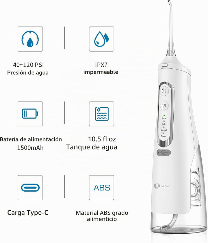 R REVA Irrigador dental inalámbrico para dientes, encías y aparatos...