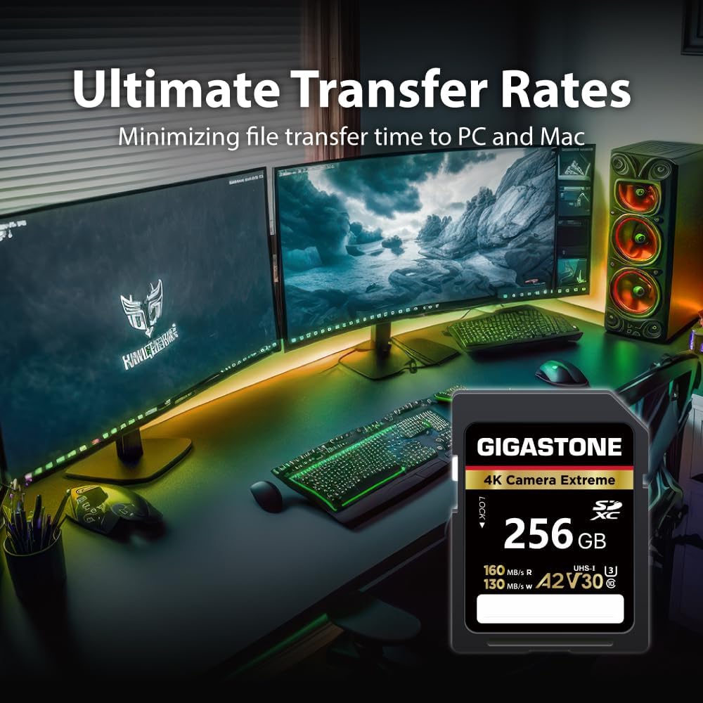 Recuperación de datos gratuita de 5 años: tarjeta SD GIGASTONE de 256 GB, cámara 4K extrema, tarjeta de memoria UHS-I A2 V30 U3 C10 SDXC de alta velocidad, velocidad de hasta 180 MB/s, compatible con