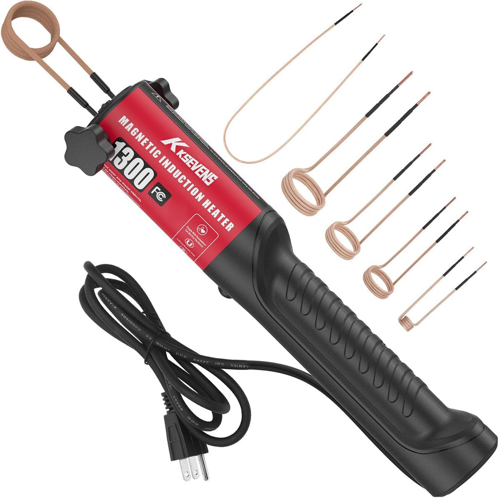 Induction Heater 1300W 110V Eliminación de pernos, Herramienta de calefacción inductiva magnética de mano con 5 bobinas para retiro de tornillos oxidados, Rojo