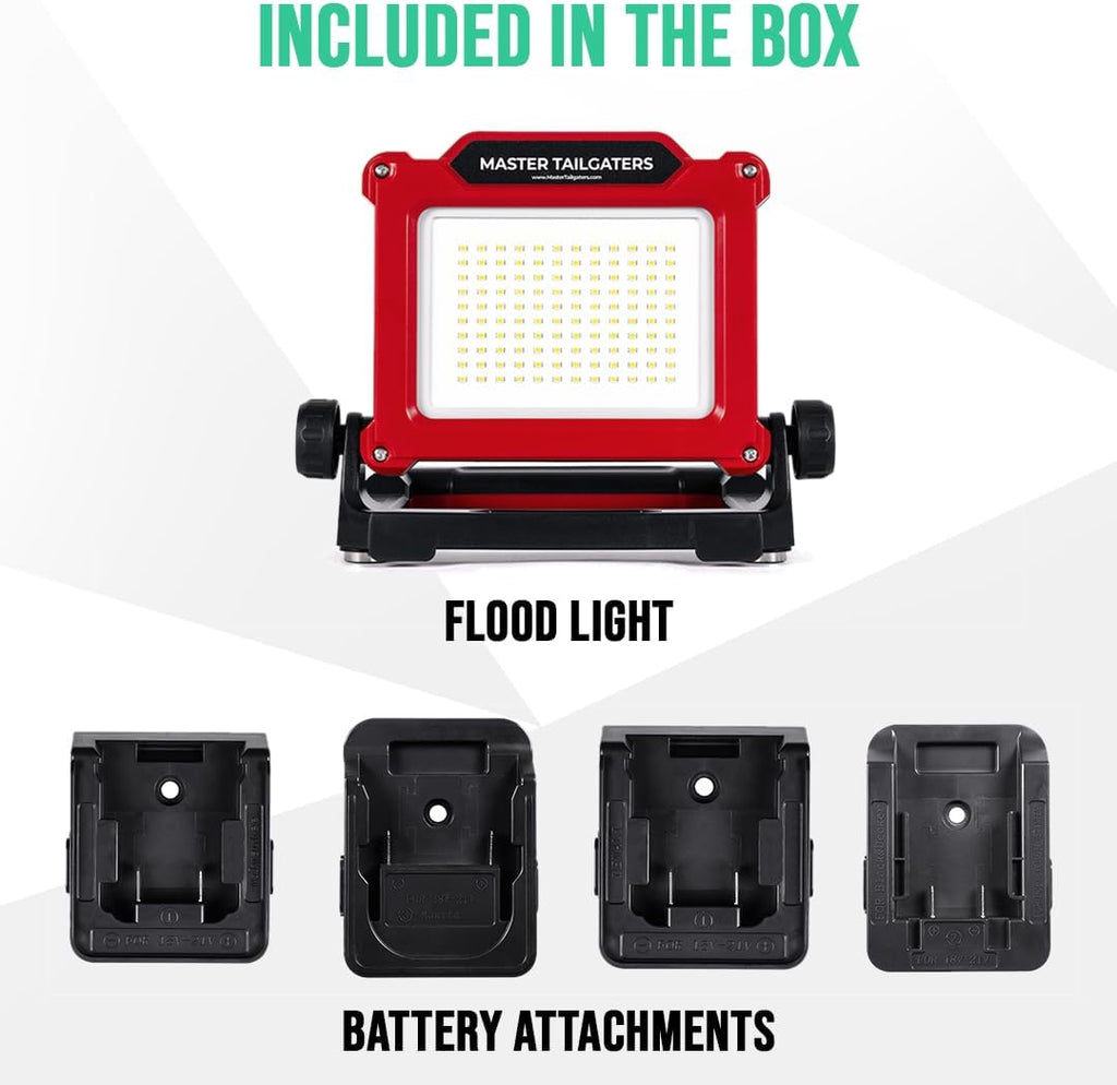 Master Tailgaters FLUD Luz de Trabajo LED de Inundación compatible con Makita/Milwaukee/Dewalt/Bosch/Black & Decker, Porter Cable, Stanley Batería 18v-20v