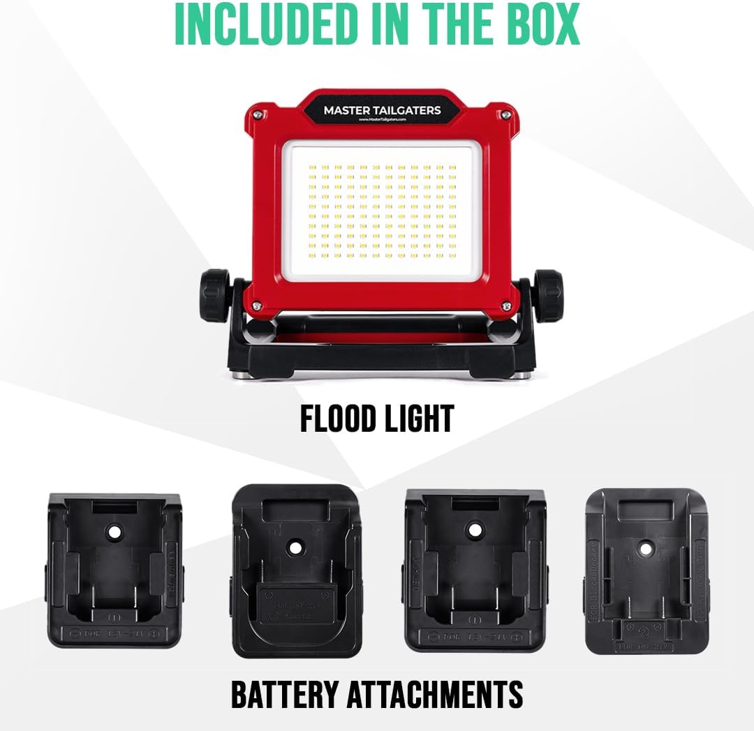 Master Tailgaters FLUD Luz de Trabajo LED de Inundación compatible con Makita/Milwaukee/Dewalt/Bosch/Black & Decker, Porter Cable, Stanley Batería 18v-20v
