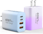 Bloque de Cargador USB C, Paquete de 2, 40W, 4 Puertos Tipo C, Cubos de Carga Rápida de Teléfono PD USBC, Enchufe de Pared + Cargador QC 3.0 USB A, Caja de Ladrillo de Energía para iPhone 16/15/14/13