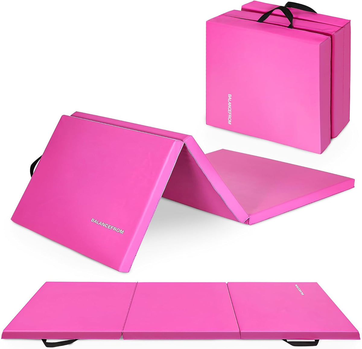 BalanceFrom Colchoneta de Gimnasia Plegable de 3 Paneles de 6 x 2 Pies – Almohadilla de 2 Pulgadas de Grosor con Superficie de Vinilo y Asas de Transporte para Tumbling, Yoga, Pilates, Entrenamientos