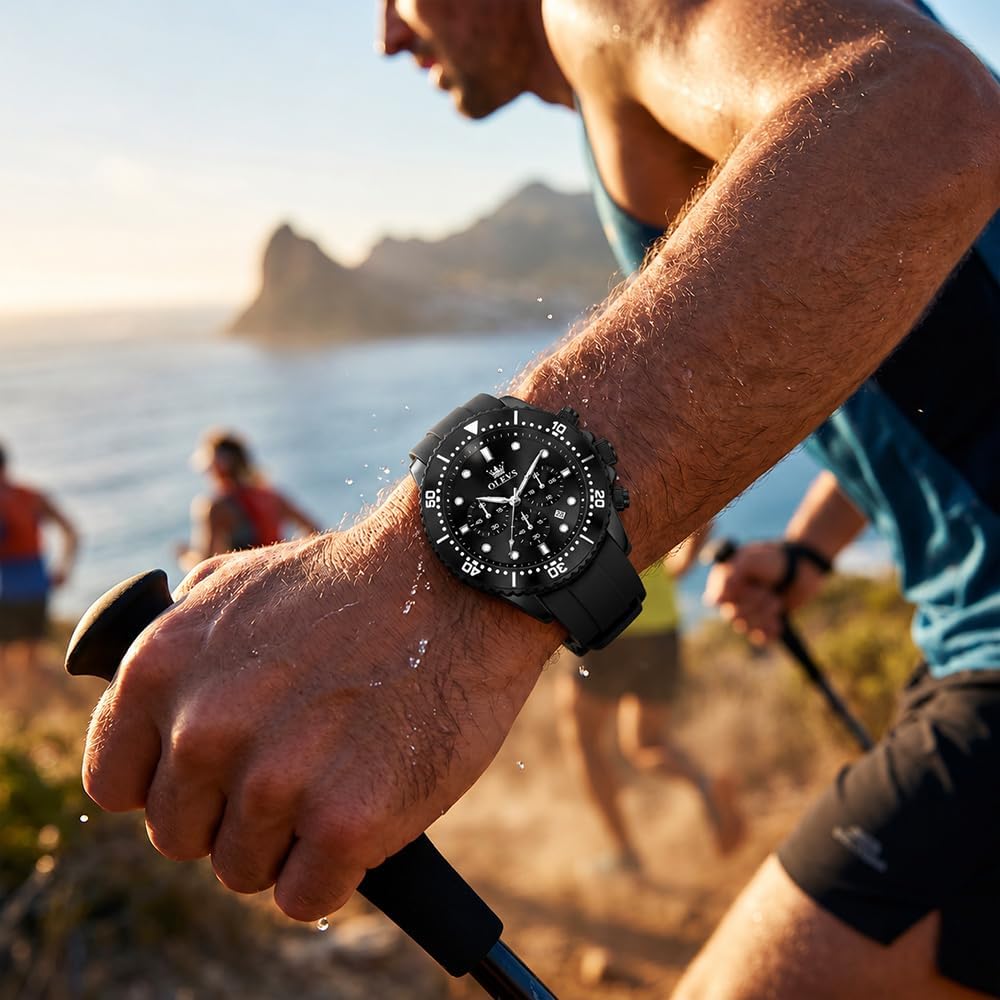 OLEVS Relojes para hombres con correa negra, Reloj cronógrafo profesional para hombres