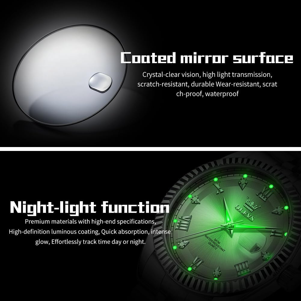 OLEVS Reloj Clásico para Hombre Diamante Analógico Lujo Acero Inoxidable a Dos Tonos Resistente al Agua con Fecha Luminous para Hombres