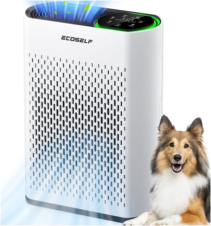 ECOSELF Purificador de aire inteligente HEPA para el hogar habitación grande de hasta 2,400 pies cuadrados, entrada de aire de 360° 602 BLANCO