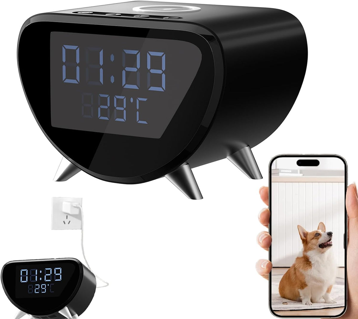 ULar Cámara inalámbrica del reloj del cargador del teléfono 4K Wifi6 con la