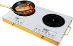 Placa eléctrica de cerámica doble de 7000 W, estufa de encimera de doble quemador, placa infrarroja con 11 niveles de potencia, temporizador de 0 a 4 horas, mango portátil, pantalla LED para cocina