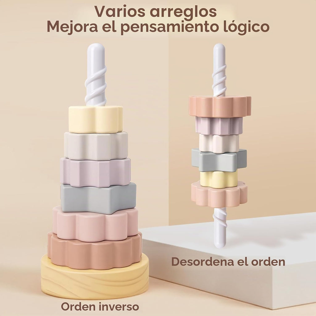 Joyreal Wooden Spinning Stacking Toys, Neutral Ring Stacker Montessori Toys para Toddlers 1-3, Christmas Birthday Gifts para Boys Girls