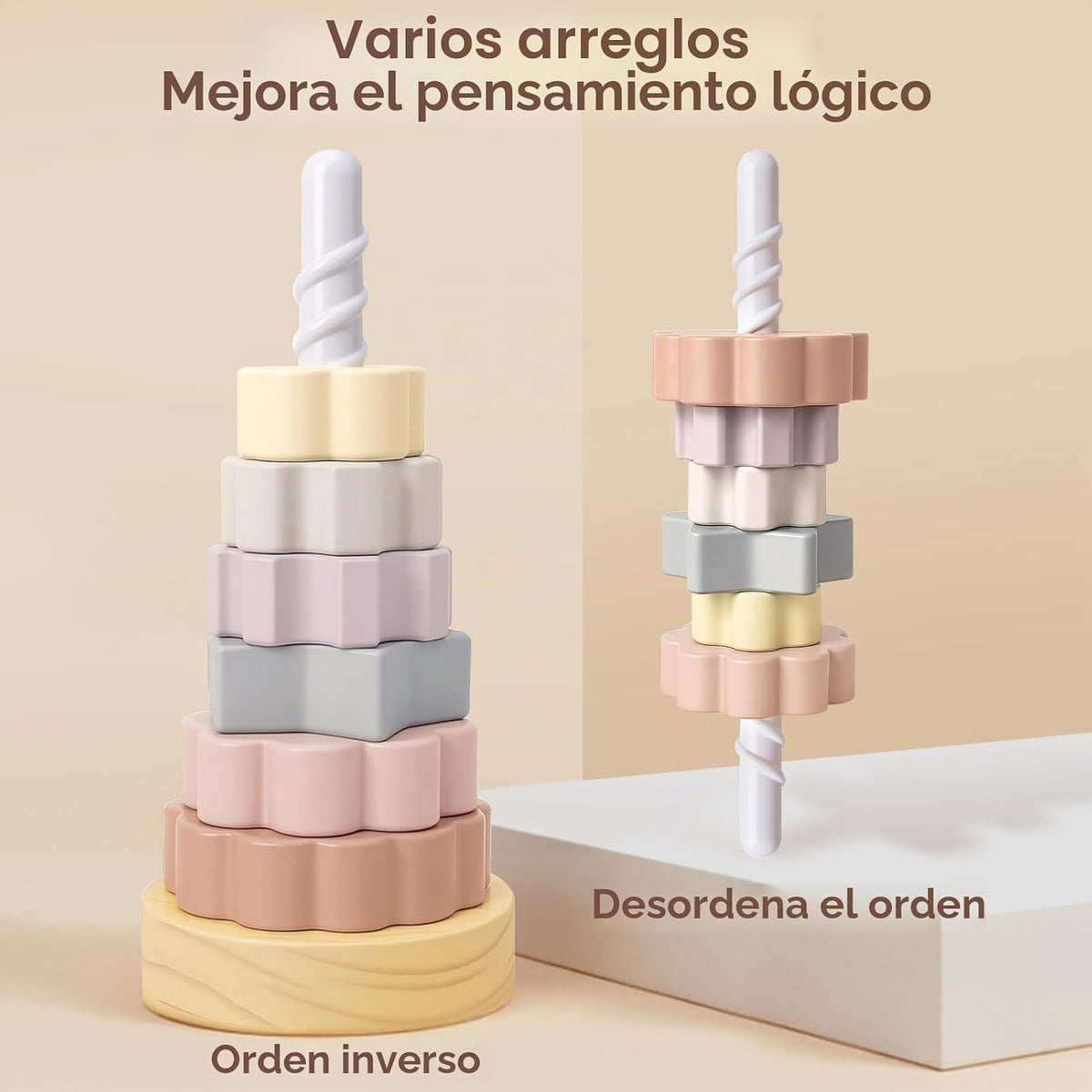 Joyreal Wooden Spinning Stacking Toys, Neutral Ring Stacker Montessori Toys para Toddlers 1-3, Christmas Birthday Gifts para Boys Girls