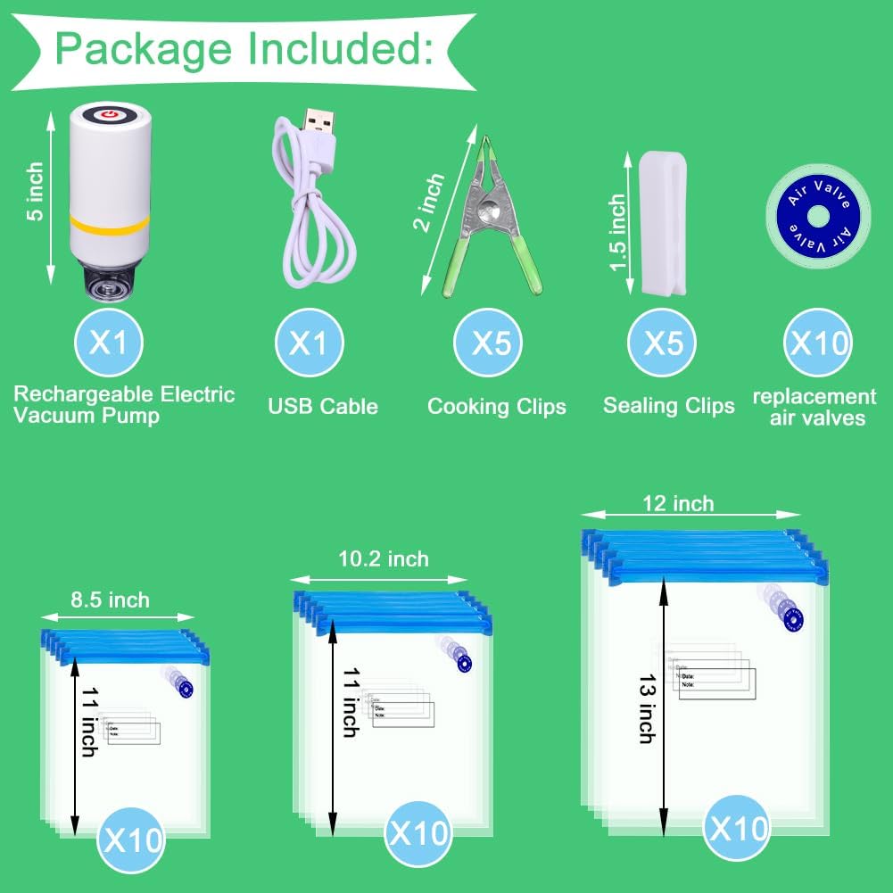 Juego de 42 selladores al vacío Sous Vide, 30 bolsas reutilizables, 5 clips y clips de sellado para cocinas Anova, Joule