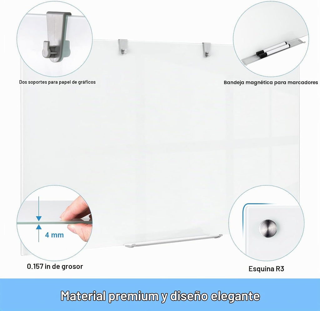 Pizarra de borrado en seco de vidrio magnético, 36 x 24 pulgadas