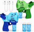 Paquete de 2 pistolas de burbujas recargables con solución de 4 botellas, pistolas sopladoras de burbujas con luces LED para niños pequeños de 3 a 12 años, juguete de verano, recuerdos de fiesta