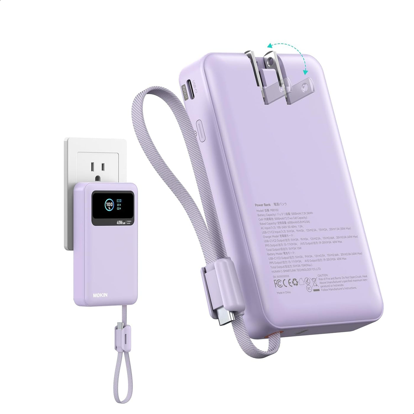 MOKiN Banco de energía 3 en 1, cargador portátil de 10000 mAh 40 W...