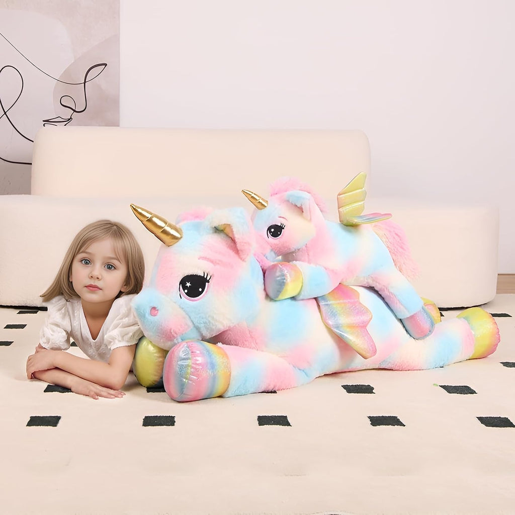 Peluche de unicornio arcoíris de 24 pulgadas con alas, suave y lindo juguete de peluche grande de unicornio, almohada de regalo para niños, niñas y niños, cumpleaños, día de San Valentín y