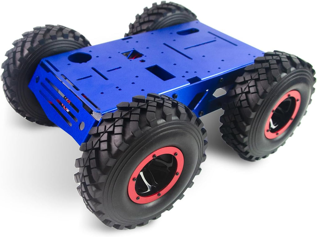 Chasis de robot inteligente 5.118 in Ruedas 4WD chasis coche 4 ruedas motrices robot móvil, marco metálico motor con encoder para Raspberry Pi 5 4B Jetson Nano DIY Competencia Electrónica