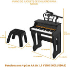 Dollox Piano de teclado para niños, juguetes de piano para niños pequeños, 37 teclas, instrumentos musicales para niños, teclado eléctrico, pianos de bebé para principiantes, mini juguete musical con taburete, regalo de cumpleaños para edades de 3, 4, 5