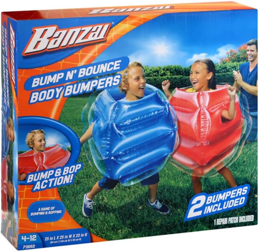 BANZAI: Bump N' Bounce Body Bumpers, Game de Bumping & Bopping, 2 Bumpers Included en Red & Blue, Fun & Safe Cushion Inflatable Surface, para Ages 4 y up