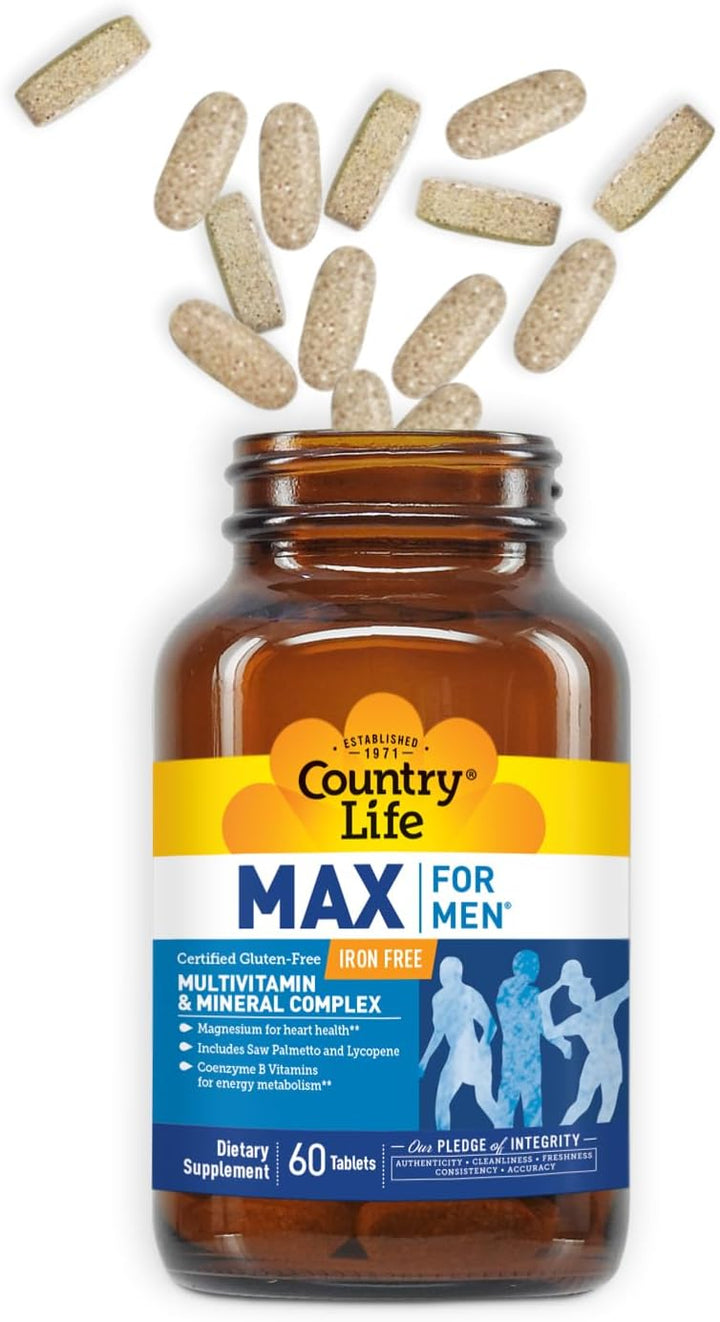 Country Life Max for Men, Complejo multivitamínico y mineral, sin h...