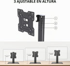 Soporte universal para TV, soporte de mesa para televisores LCD/LED de 17 a 43 pulgadas, soporte de monitor con altura ajustable con base de vidrio templado que soporta hasta 88 libras, VESA