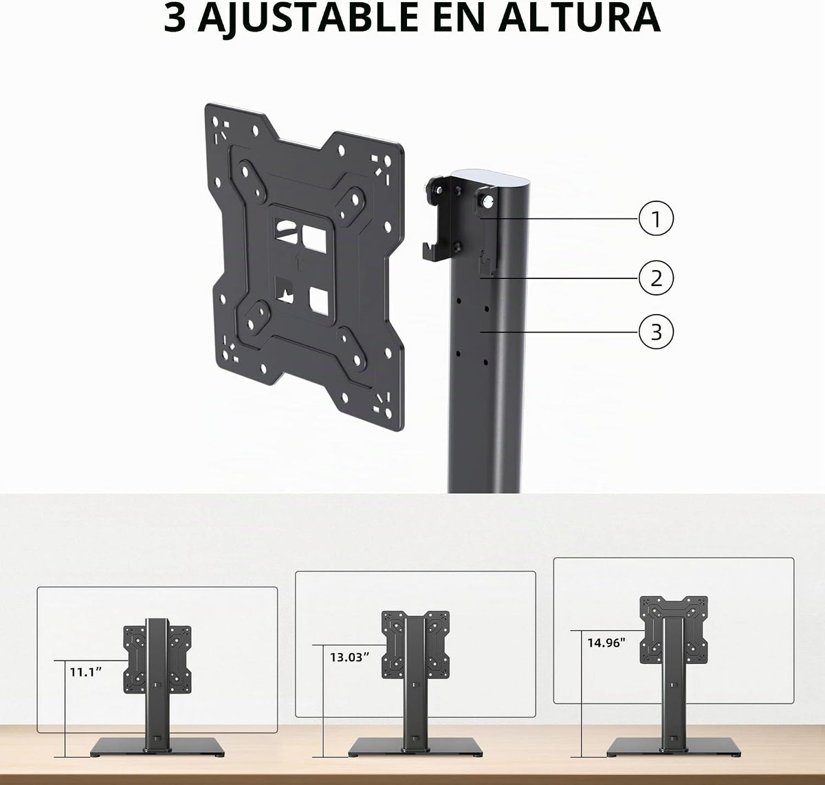 Soporte universal para TV, soporte de mesa para televisores LCD/LED de 17 a 43 pulgadas, soporte de monitor con altura ajustable con base de vidrio templado que soporta hasta 88 libras, VESA