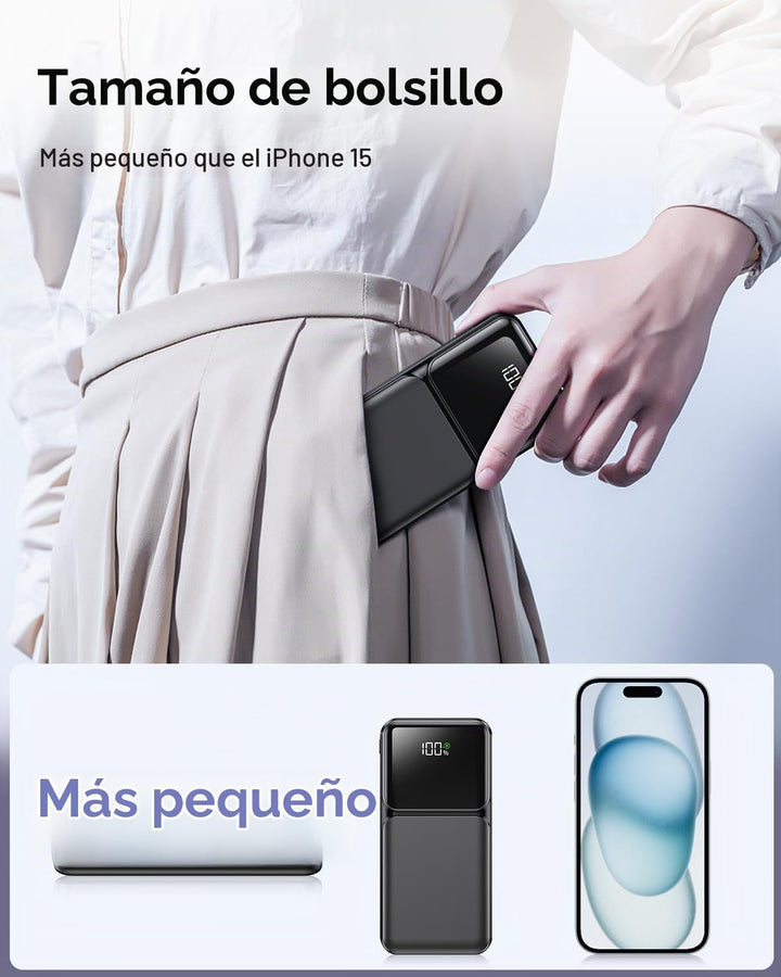 RONEGN Cargador portátil con cable integrado, 20000 mAh, cargador d...