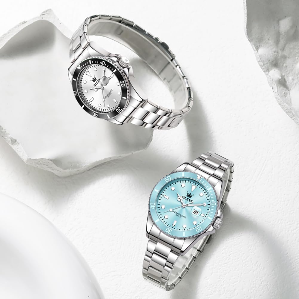 OLEVS Reloj Femenino Clásico de Mujer para Damas Análogo Acero Inoxidable Resistente al Agua Luminosa Día Fecha Dos Tonos de Fácil Lectura en la Muñeca
