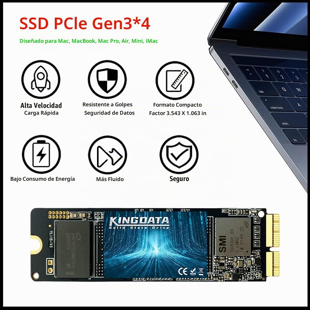 SSD para MacBook 256GB NVMe PCIe Gen3x4 M.2 2280, SSD interno para MacBook Air A1466 A1465 (2013-2017)/MacBook Pro A1398 A1502 (Retina 2013-2015)/iMac A1419 A1418