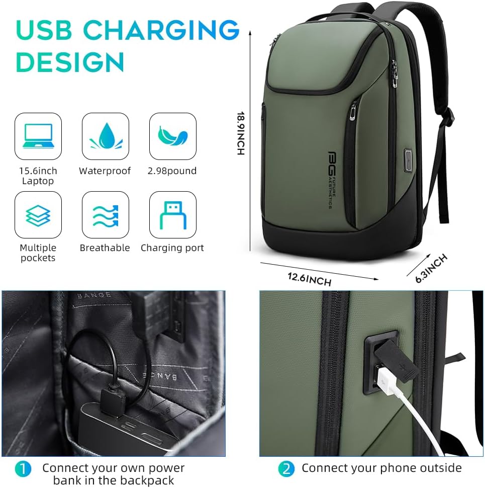 BANGE Mochila inteligente de negocios, impermeable, para laptop de...