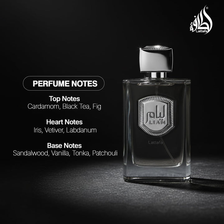 Lattafa Liam Grey Eau de Parfum Spray para Unisex, 3.4 onzas