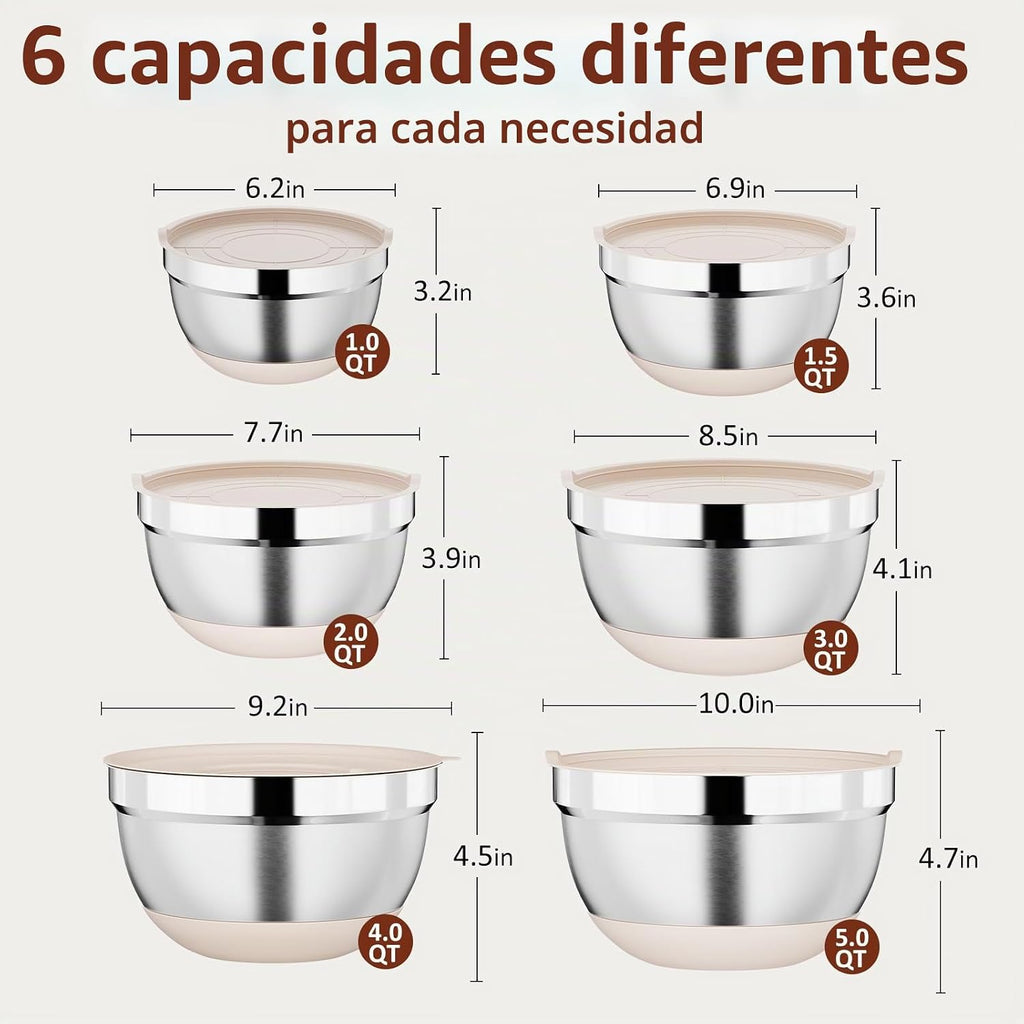 Paquete de 9 tazones para mezclar con tapas herméticas y accesorios