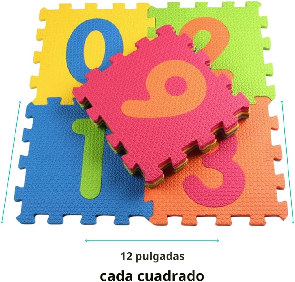 Little fun times - Tapete de juego con alfabeto para bebé, grande, 60 piezas de 12 pulgadas. Total de 71.5 x 71.5 pulgadas, 36 pies cuadrados entrelazados, rompecabezas de suelo de EVA, tapete de juego para niños pequeños y niños, letras y números con