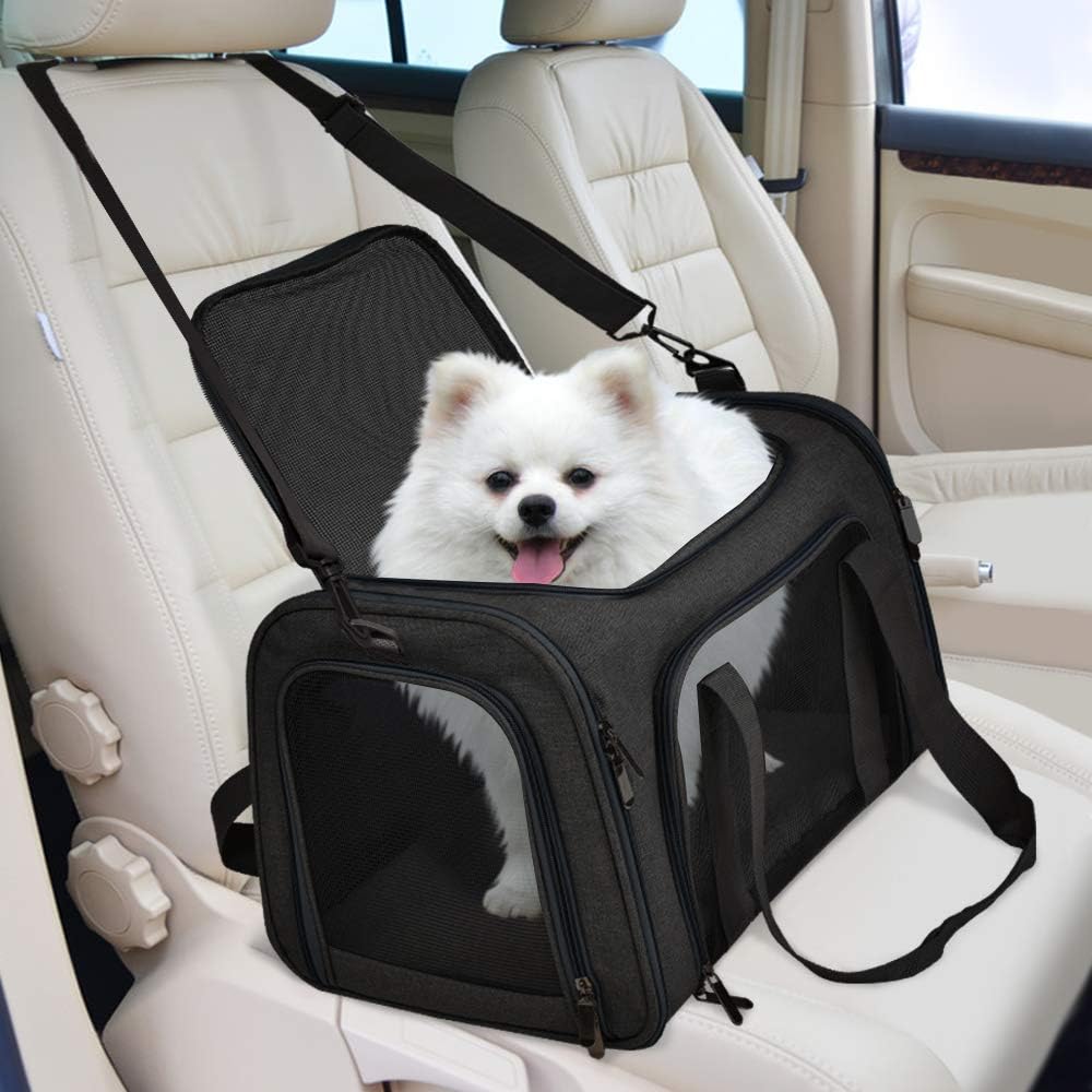 Henkelion Transportador grande para gatos y mascotas de lados suaves para gatos y cachorros de hasta 25 libras - Transportador de viaje plegable e impermeable - Negro