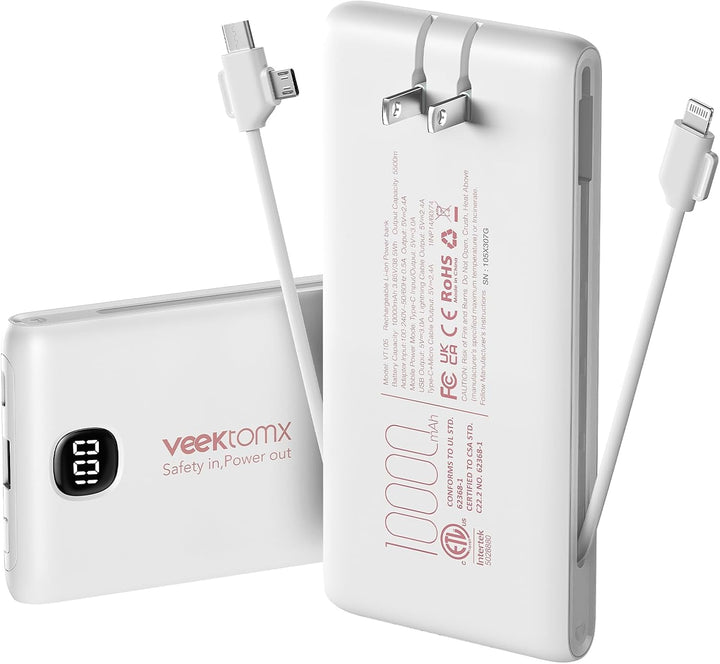 Cargador portátil de batería con cables integrados y enchufe de par...