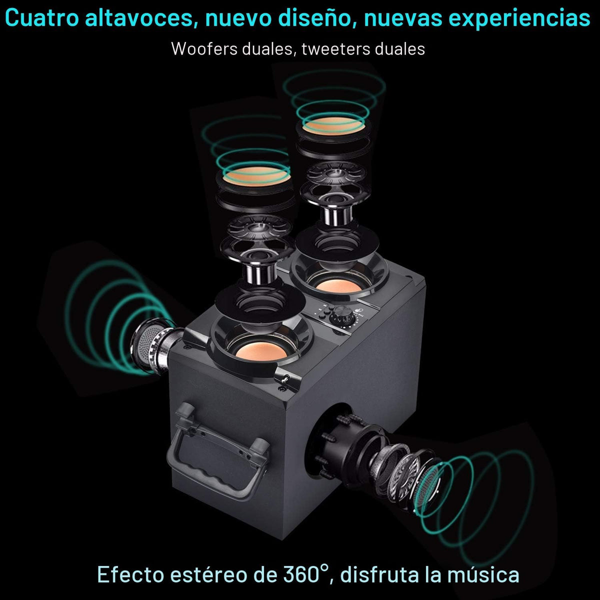 Altavoz Bluetooth portátil de 60 W (pico de 80 W) con doble subwoof...