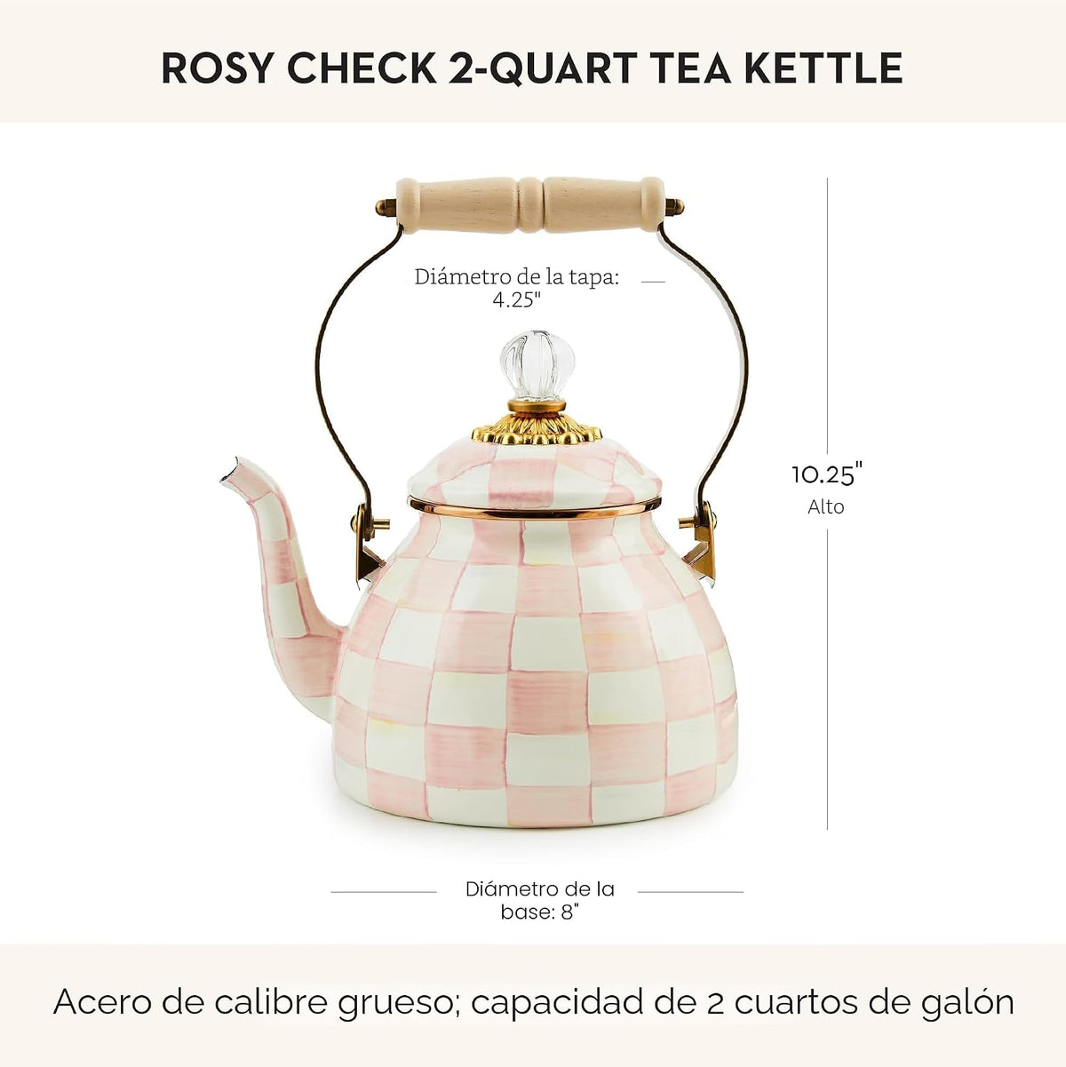 MACKENZIE-CHILDS Hervidor de té, 2 cuartos de galón, color rosa y blanco a