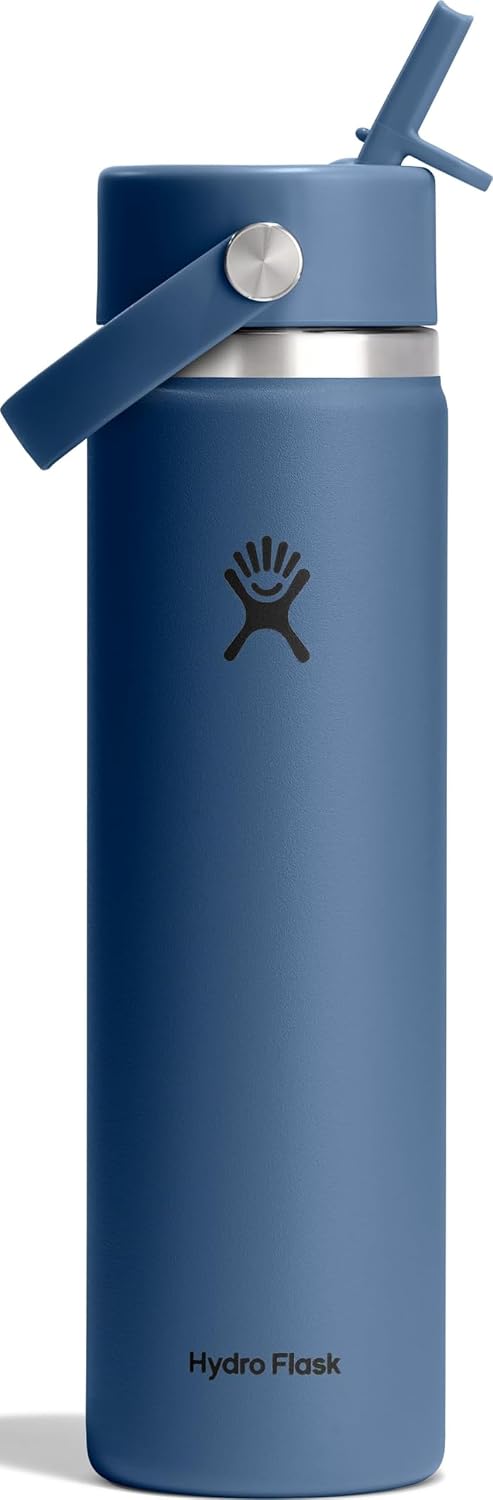 Hydro Flask Botella de agua – Acero inoxidable aislado – Tapa ancha con pajilla, antiderrames, a prueba de fugas en 24 onzas azul puerto