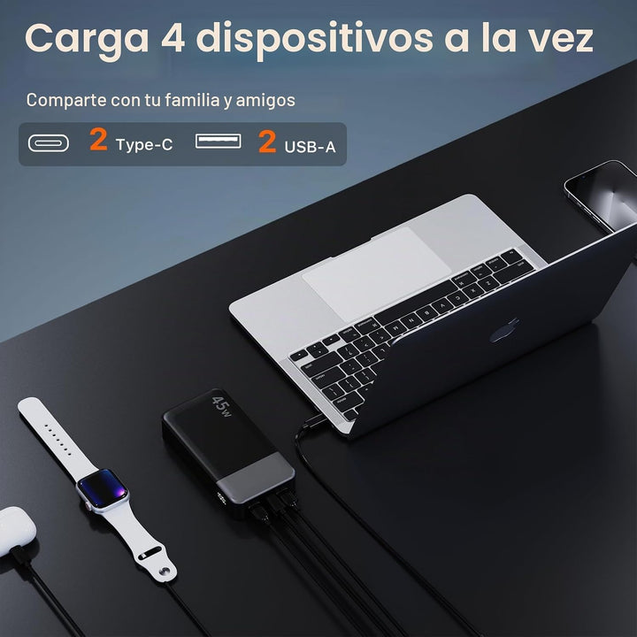 JUOVI Cargador portátil J2621, 20000mAh 45W, batería de carga rápid...
